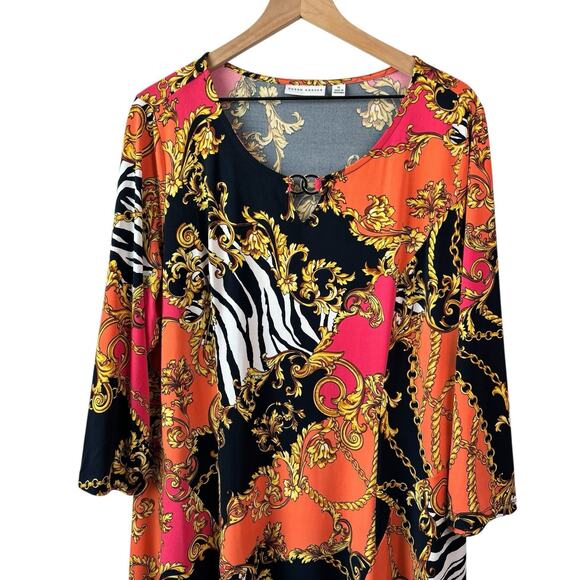 Susan Graver Womens Dress XL Orange Multi Color Liquid Knit Zebra Chain Stretchy - Picture 3 of 7